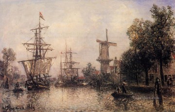 Johan Jongkind Painting - The Port of Rotterdam2 ship seascape Johan Barthold Jongkind